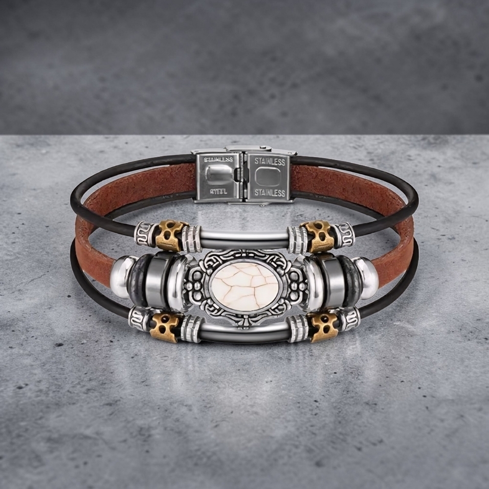 White Turquoise Bracelet Multi Layer Faux Leather